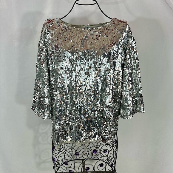 Lon Dunn x Missguided silver sequin blouse size 0 - Picture 1 of 7